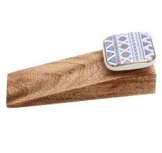2 Pieces Blue Border Design Square Ceramic Wooden Door Stoper